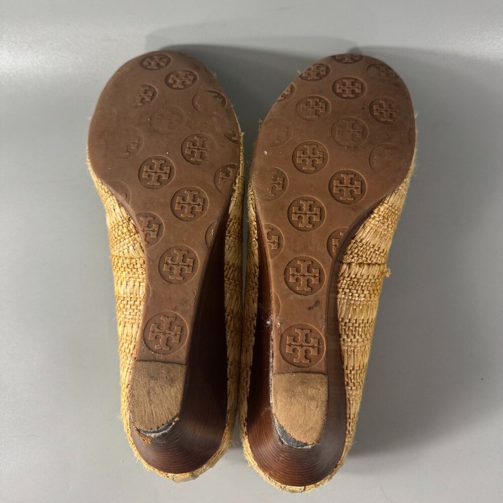 TORY BURCH Tory Burch Beige White Jute Leather Wedge Pumps, Women’s SZ 9 - Picture 13 of 16